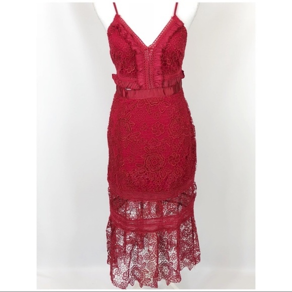 NWT Floral Lace Red Midi Sexy Slip Dress Size Medium - Picture 3 of 8
